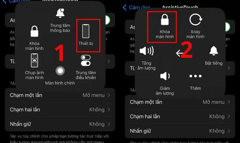Chọn Thiết bị, nhấn giữ biểu tượng Khóa màn hình vài giây. 
