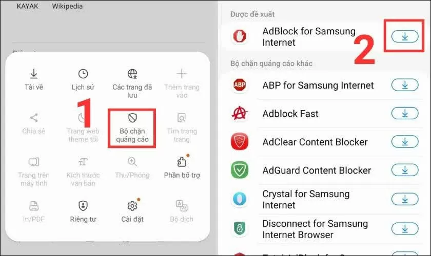 Chọn mục Bộ chặn quảng cáo Chọn mục Bộ chặn quảng cáo