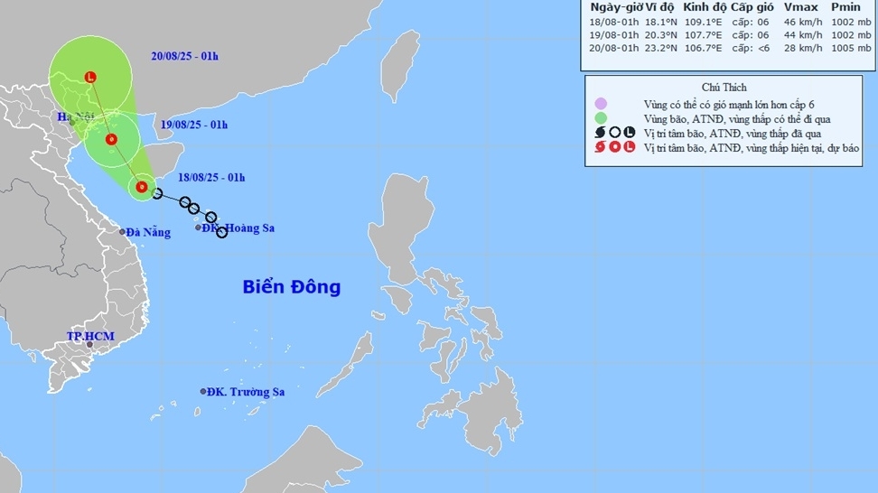 Tác động của áp thấp nhiệt đới, vùng biển phía Đông khu vực phía Nam Quảng Trị đến Huế, khu vực vịnh Bắc Bộ mưa giông mạnh