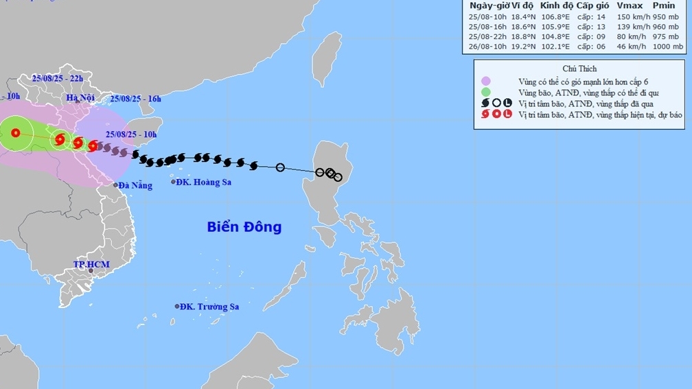 Bão số 5 di chuyển theo hướng Tây Tây Bắc, về phía Nghệ An, Hà Tĩnh; nguy cơ cao ngập các tuyến đê, đường ven biển, cửa sông