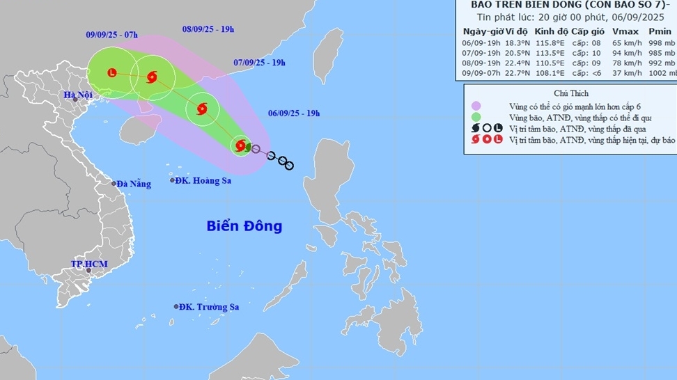 Dự báo diễn biến bão số 7: Di chuyển hướng Tây Bắc, tiếp tục mạnh thêm trên vùng biển phía Đông khu vực Bắc Biển Đông