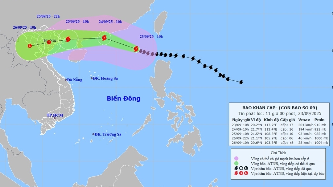 Siêu bão số 9 duy trì gió giật trên cấp 17; suy yếu dần trên vùng biển Quảng Ninh-Hải Phòng, đất liền đồng bằng và trung du Bắc Bộ