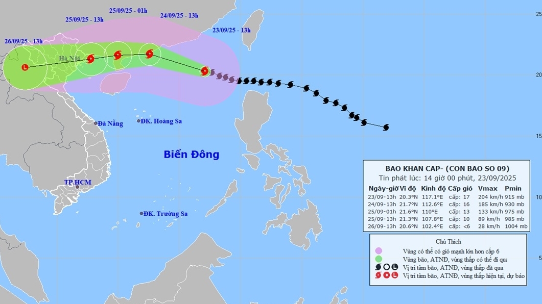 Cập nhật dự báo diễn biến siêu bão số 9: Di chuyển chủ yếu theo hướng Tây Tây Bắc, tiến về phía Móng Cái, Quảng Ninh