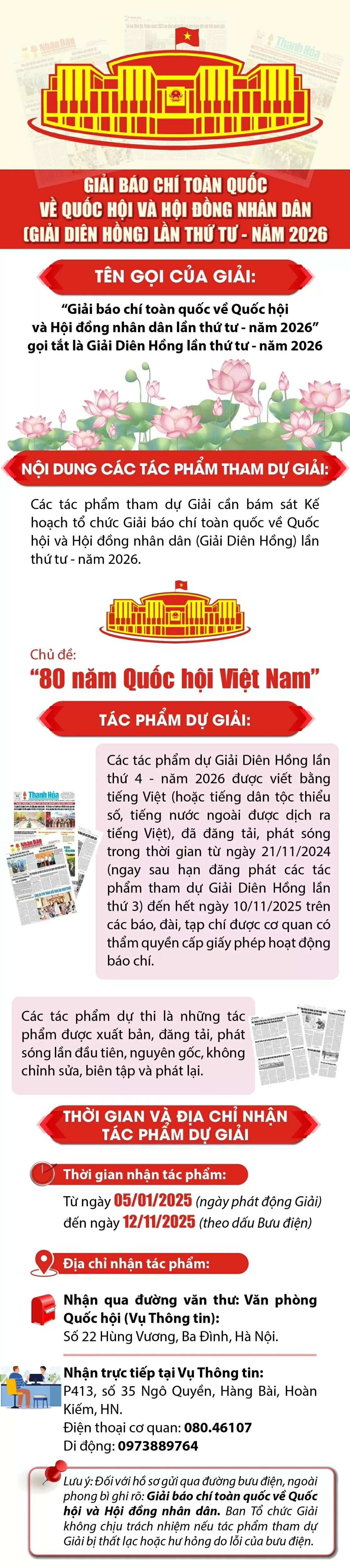 Giải Diên Hồng lần thứ tư – Năm 2026: Dấu ấn 80 năm Quốc hội Việt Nam Giải Diên Hồng lần thứ tư – Năm 2026: Dấu ấn 80 năm Quốc hội Việt Nam