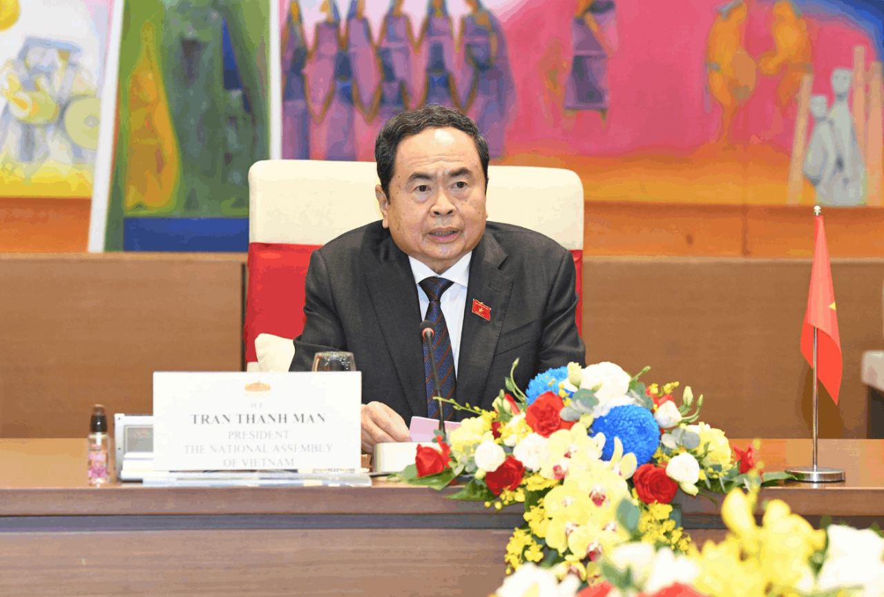 Chủ tịch Quốc hội Trần Thanh Mẫn phát biểu tại Hội đàm. (Ảnh: Lâm Hiển) Chủ tịch Quốc hội Trần Thanh Mẫn phát biểu tại Hội đàm. (Ảnh: Lâm Hiển)