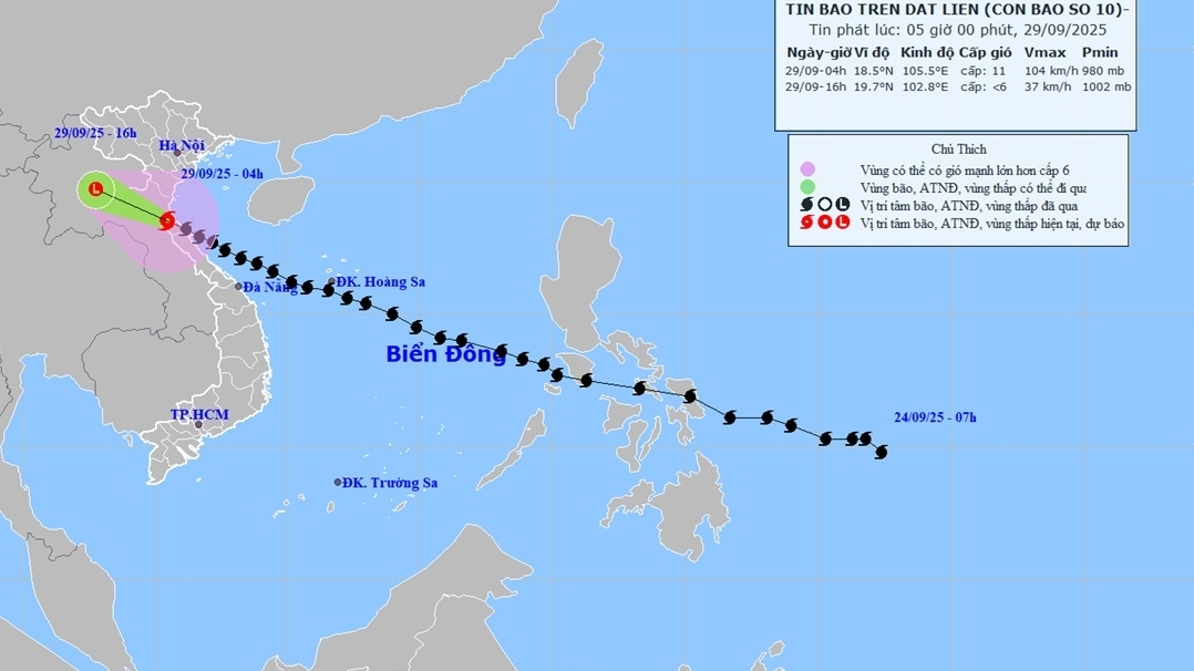 Bão số 10 đi vào đất liền ven biển tỉnh Hà Tĩnh, từ Quảng Ninh đến Thanh Hóa gió cấp 6-7, Đồng bằng Bắc Bộ mưa lớn cục bộ trên 400mm