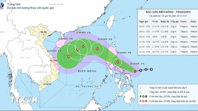 Bão Fengshen đổi hướng, có khả năng mạnh lên khi vào Biển Đông