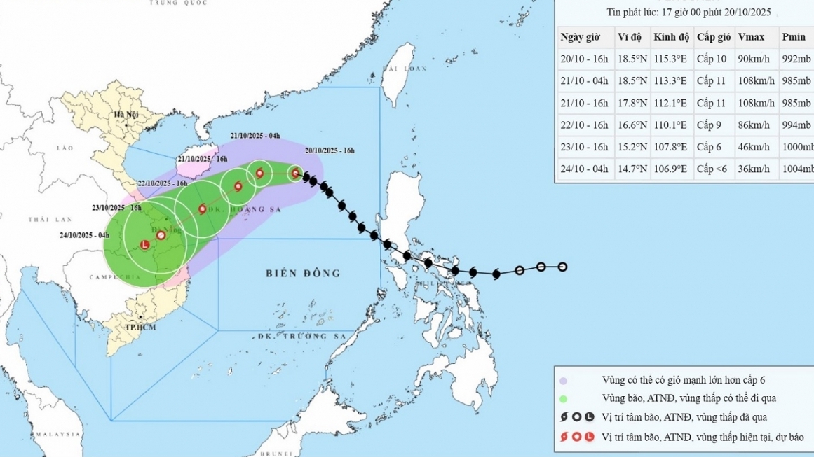 Dự báo thời tiết ngày mai (21/10): Bắc Bộ sáng trời lạnh, ngày nắng, vùng núi có nơi rét; bão số 12 di chuyển đến vùng biển đặc khu Hoàng Sa