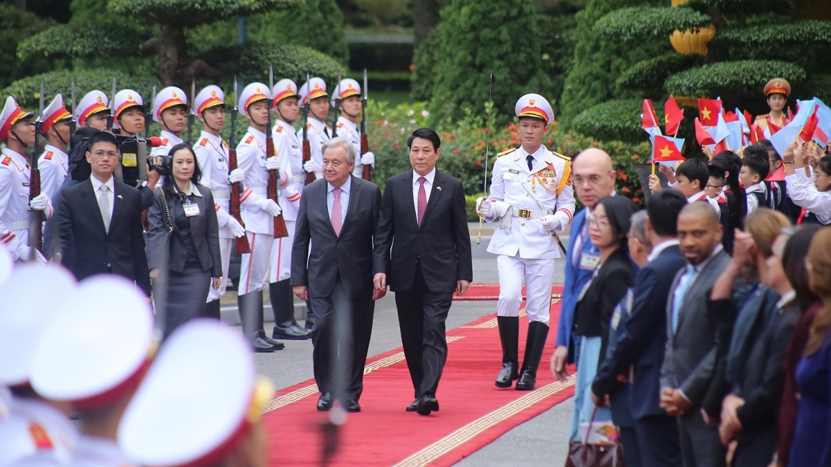 Chủ tịch nước Lương Cường chủ trì lễ đón chính thức Tổng thư ký Liên hợp quốc António Guterres