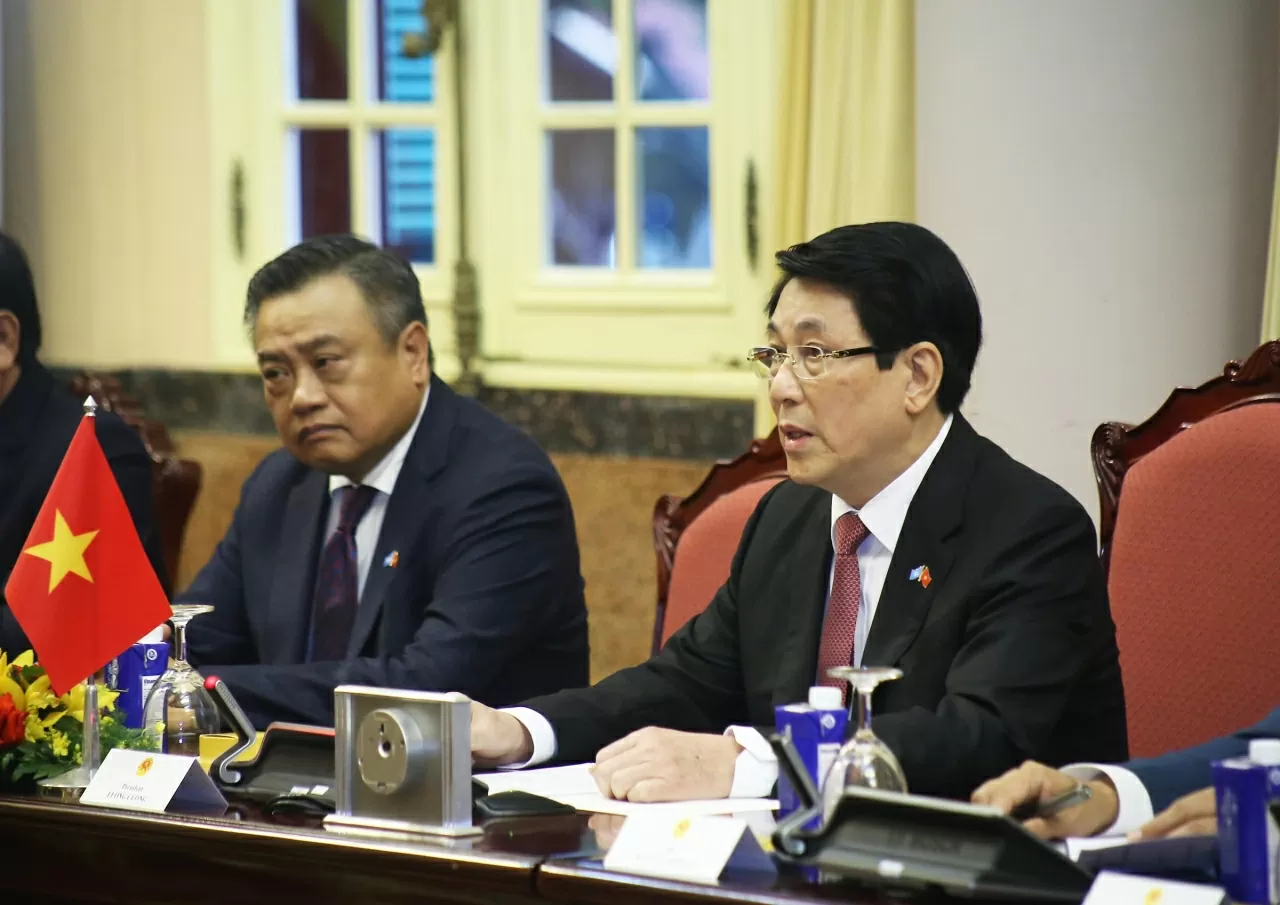 Chủ tịch nước Lương Cường phát biểu tại Hội đàm. (Ảnh: Thành Long) Chủ tịch nước Lương Cường phát biểu tại Hội đàm. (Ảnh: Thành Long)