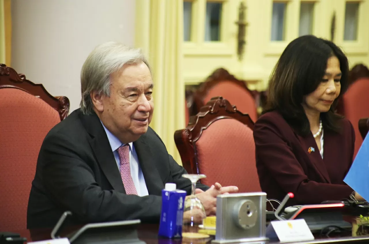 Tổng thư ký Liên hợp quốc António Guterres phát biểu tại Hội đàm. (Ảnh : Thành Long) Tổng thư ký Liên hợp quốc António Guterres phát biểu tại Hội đàm. (Ảnh : Thành Long)