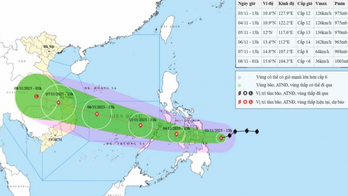 Bão Kalmaegi ở khu vực giữa Biển Đông, ngoài khơi Đà Nẵng-Khánh Hoà chịu tác động gió giật mạnh, sóng cao