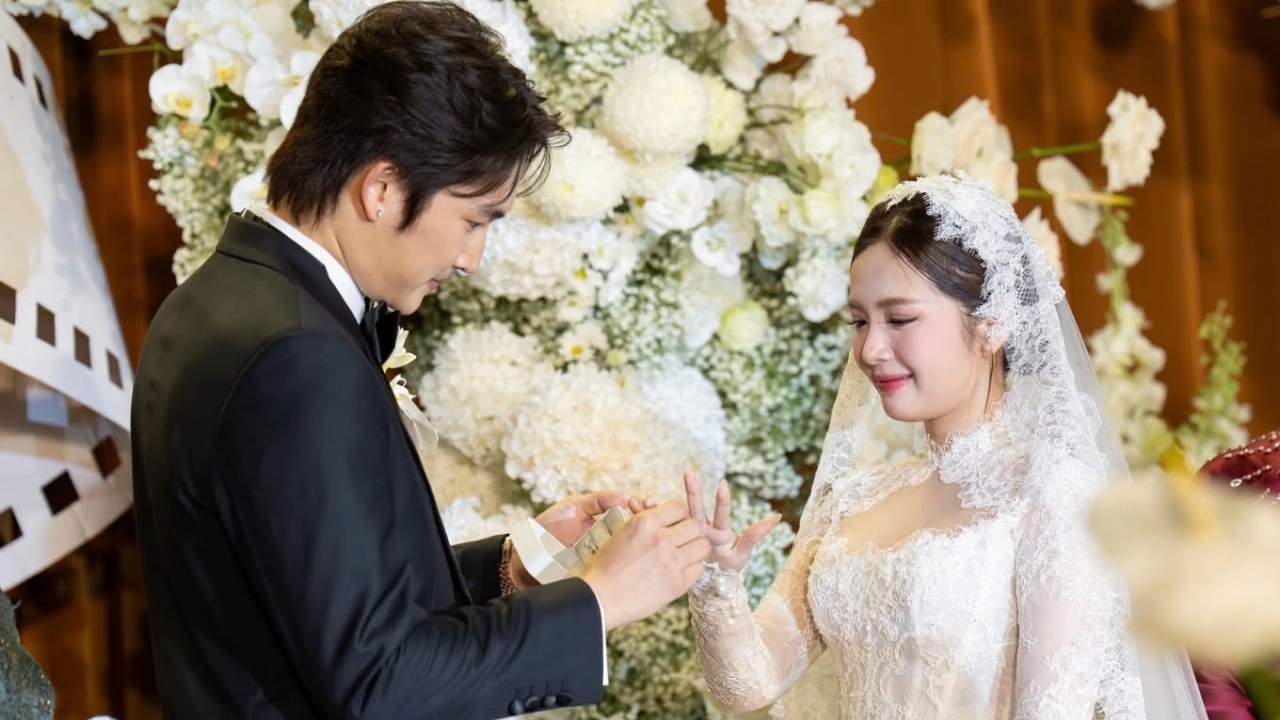 Diễn viên Ngọc Huyền đẹp rạng ngời bên cạnh chú rể Đình Tú