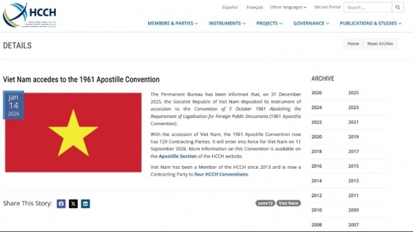Vietnam completes procedures to join Apostille Convention