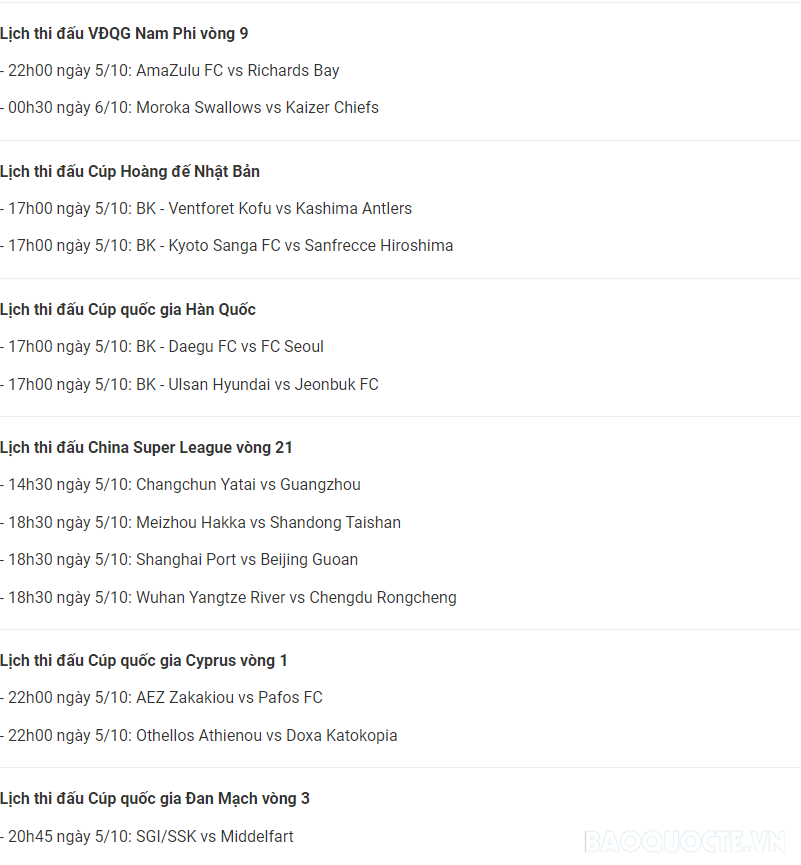 Lịch thi đấu bóng đá hôm nay 5/10 và rạng sáng 6/10 Lịch thi đấu bóng đá hôm nay 5/10 và rạng sáng 6/10