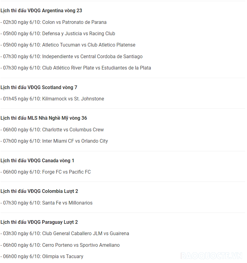 Lịch thi đấu bóng đá hôm nay 5/10 và rạng sáng 6/10 Lịch thi đấu bóng đá hôm nay 5/10 và rạng sáng 6/10