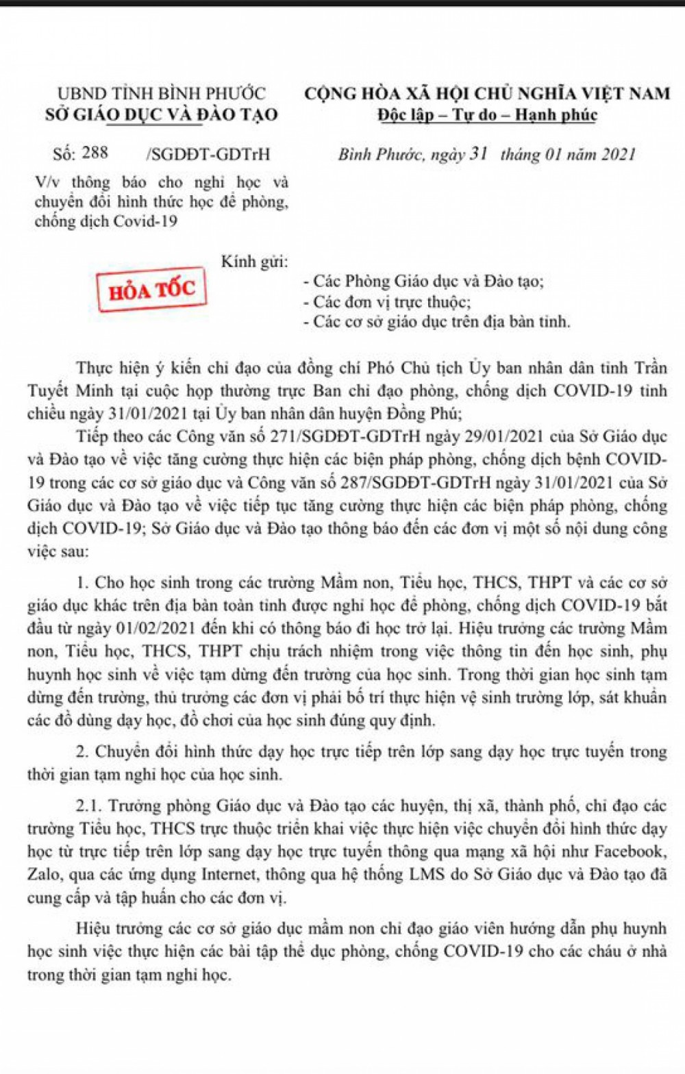 Sở Giáo dục-Đào tạo tỉnh Bình Phước cho biết, chưa có thông báo cho học sinh đi học lại.