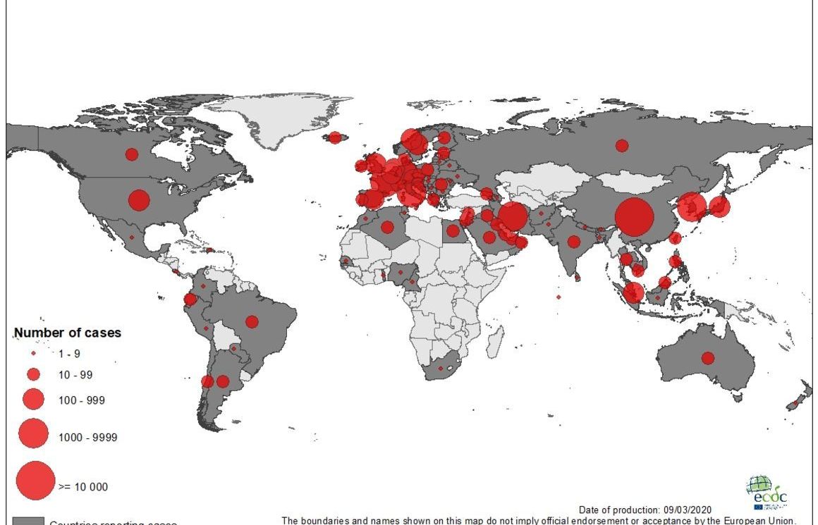 Covid-19 lan ra 115 quốc gia, vùng lãnh thổ, số ca nhiễm mới trong ngày ở Hàn Quốc thấp nhất trong 2 tuần