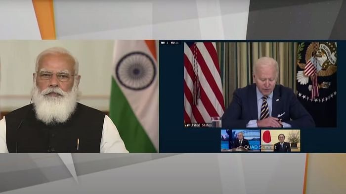 Thượng đỉnh Bộ tứ lần đầu tiên theo hình thức trực tuyến vào ngày 12/3. (Nguồn: The Quint) Thượng đỉnh Bộ tứ lần đầu tiên theo hình thức trực tuyến vào ngày 12/3. (Nguồn: The Quint)