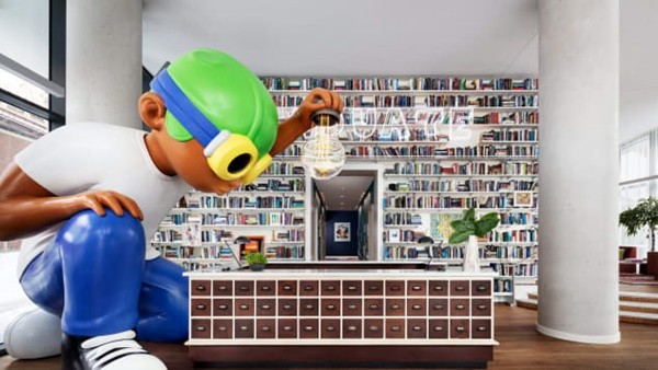 Thiết kế đại sảnh độc đáo giao thoa giữa hiện đại và giáo dục của khách sạn Graduate trên đảo Roosevelt. (Nguồn: CNN)