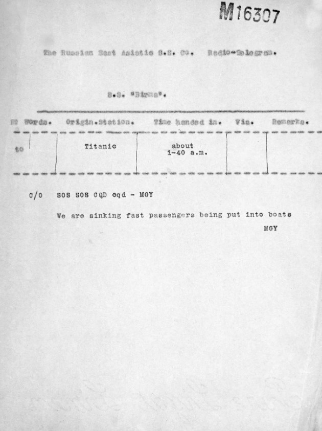 Thông báo cấp cứu gửi đi từ tàu Titanic sau khi đâm phải tảng băng trôi. (Nguồn: Universal Images Group/SuperStock) Thông báo cấp cứu gửi đi từ tàu Titanic sau khi đâm phải tảng băng trôi. (Nguồn: Universal Images Group/SuperStock)