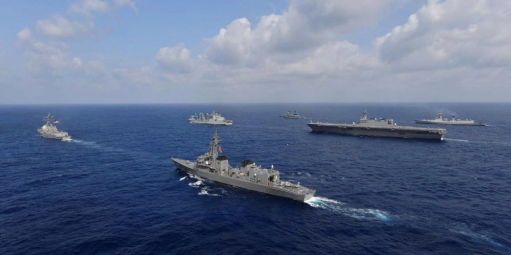 US, Indian, Japanese, and Philippine naval vessels in formation at sea, in this recent taken handout photo released by Japan Maritime Self-Defense Force on May 9, 2019. Japan Maritime Self-Defense Force/Handout via REUTERS 0012 5cd44b26021b4c4450267aa3