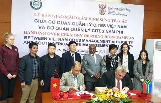 Việt Nam bàn giao mẫu vật giám định sừng tê giác cho Nam Phi
