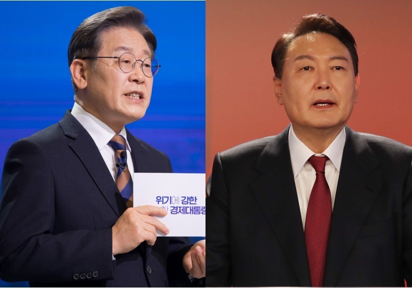 Hai ứng viên tham gia cuộc bầu cử Tổng thống Hàn Quốc, ông Lee Jae-myung (trái) và Yoon Suk-yeol. (Nguồn: Yonhap) Hai ứng viên tham gia cuộc bầu cử Tổng thống Hàn Quốc, ông Lee Jae-myung (trái) và Yoon Suk-yeol. (Nguồn: Yonhap)