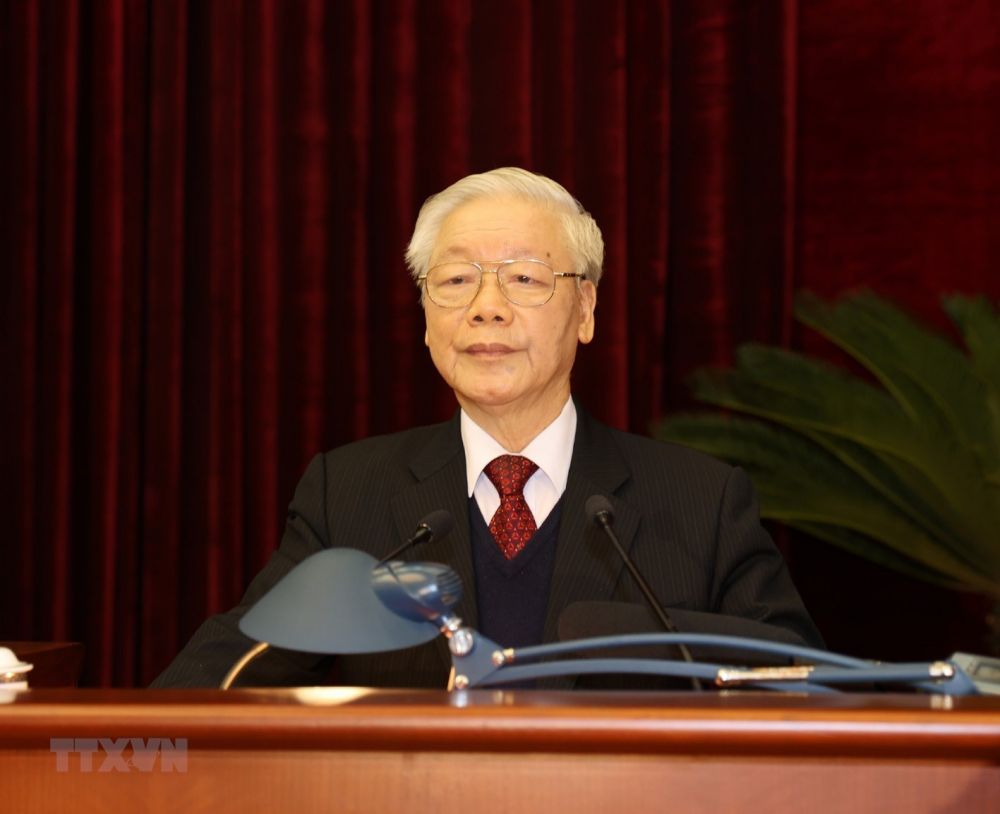 Tổng Bí thư, Chủ tịch nước Nguyễn Phú Trọng phát biểu bế mạc Hội nghị. (Ảnh: Trí Dũng/TTXVN)