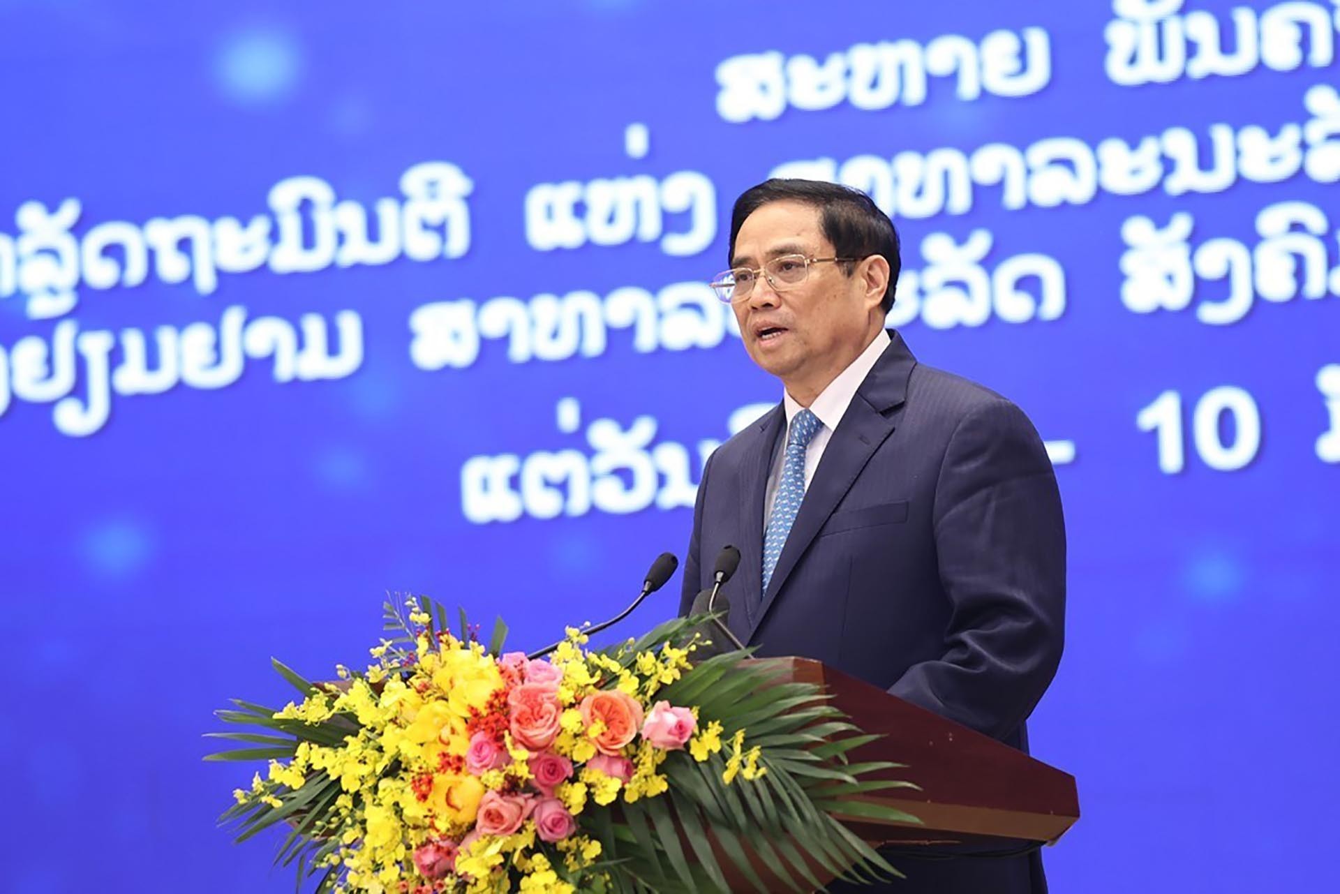 Thủ tướng Phạm Minh Chính phát biểu tại buổi lễ. (Nguồn: TTXVN) Thủ tướng Phạm Minh Chính phát biểu tại buổi lễ. (Nguồn: TTXVN)