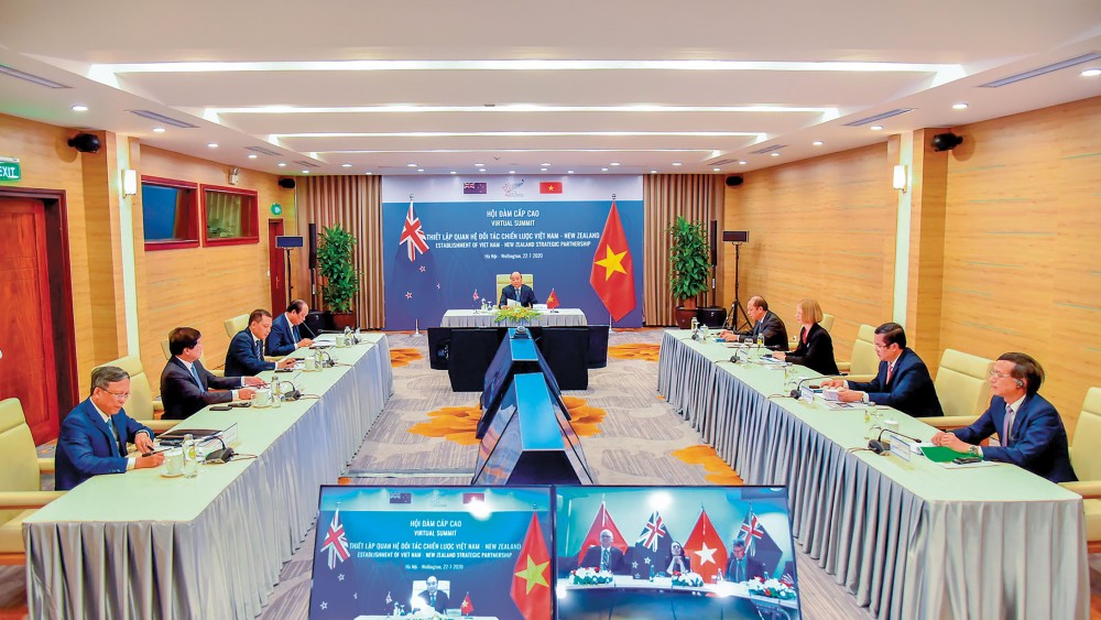 Hội đàm cấp cao trực tuyến Việt Nam - New Zealand ngày 22/7/2020. (Ảnh: Tuấn Anh)