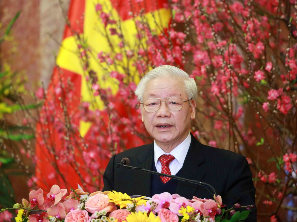 Tổng Bí thư, Chủ tịch nước Nguyễn Phú Trọng phát biểu tại buổi gặp mặt. (Ảnh: Trí Dũng/TTXVN)