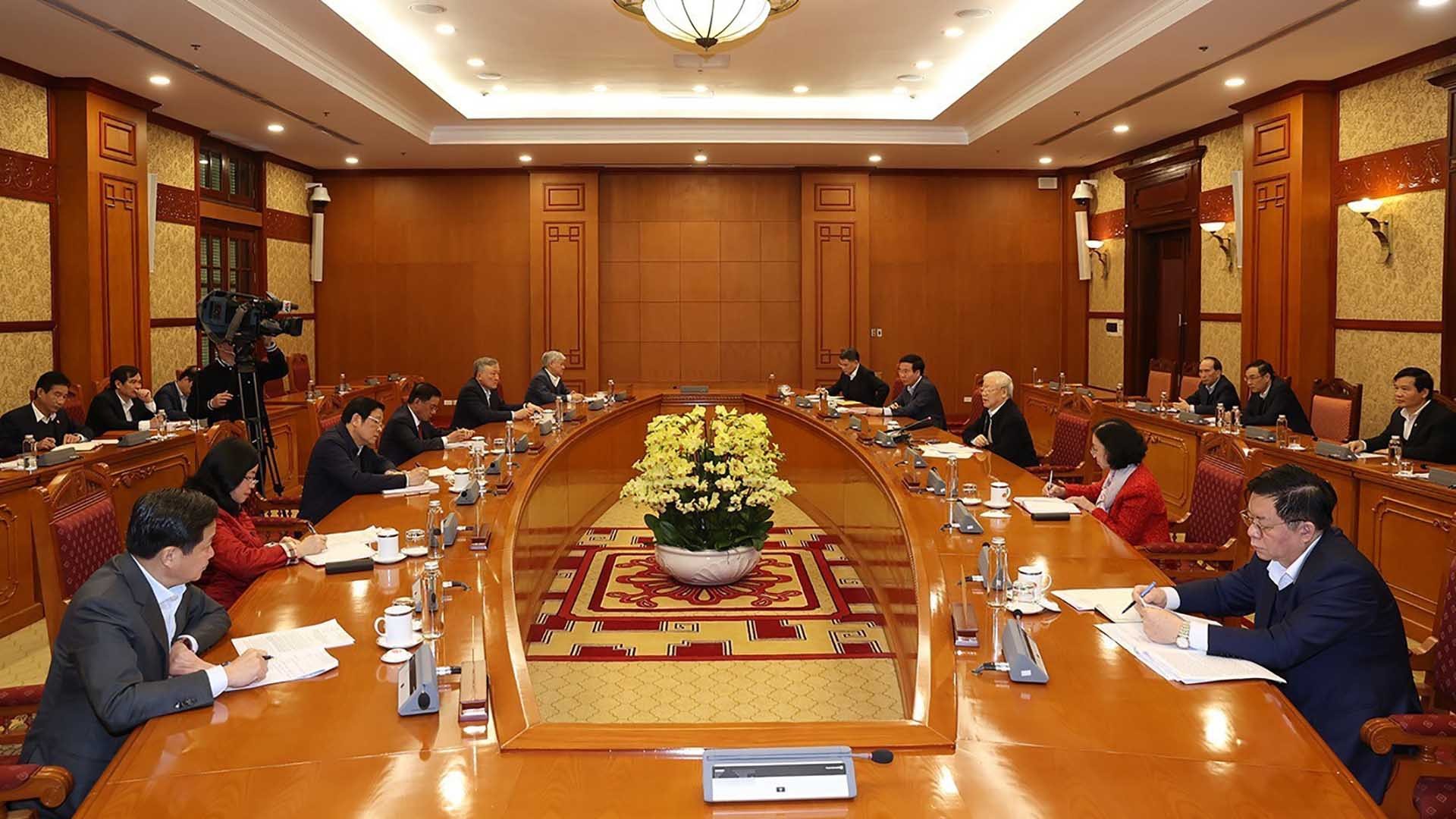 Tổng Bí thư Nguyễn Phú Trọng phát biểu chỉ đạo cuộc họp. (Nguồn: TTXVN)