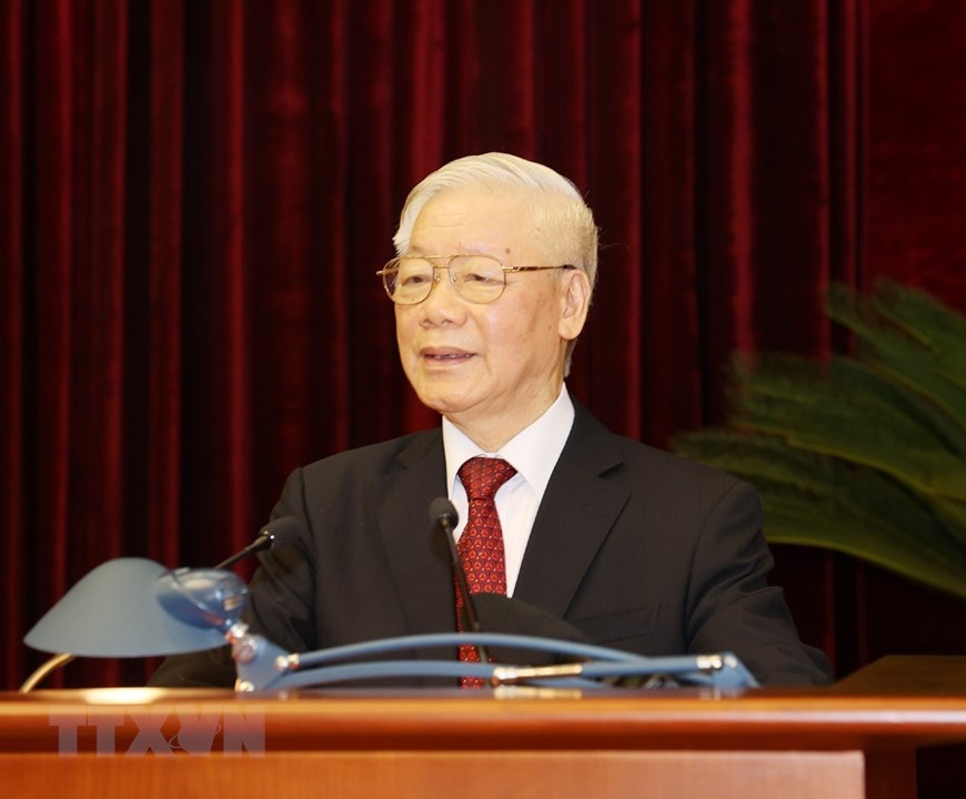 Tổng Bí thư, Chủ tịch nước Nguyễn Phú Trọng phát biểu bế mạc hội nghị. (Ảnh: Trí Dũng/TTXVN)