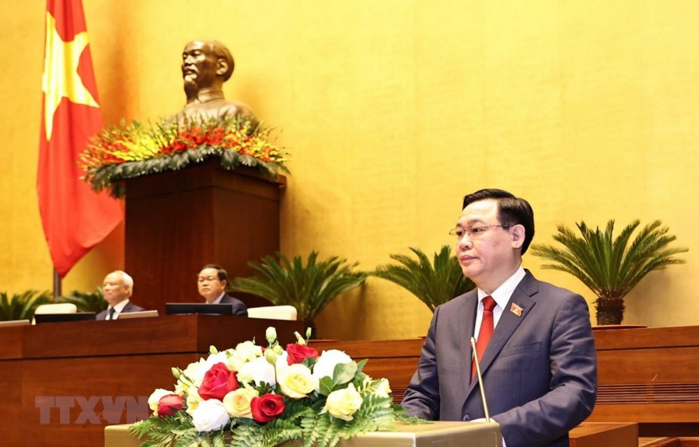 Chủ tịch Quốc hội Vương Đình Huệ phát biểu sau Lễ tuyên thệ nhậm chức. (Ảnh: Trọng Đức/TTXVN) Chủ tịch Quốc hội Vương Đình Huệ phát biểu sau Lễ tuyên thệ nhậm chức. (Ảnh: Trọng Đức/TTXVN)