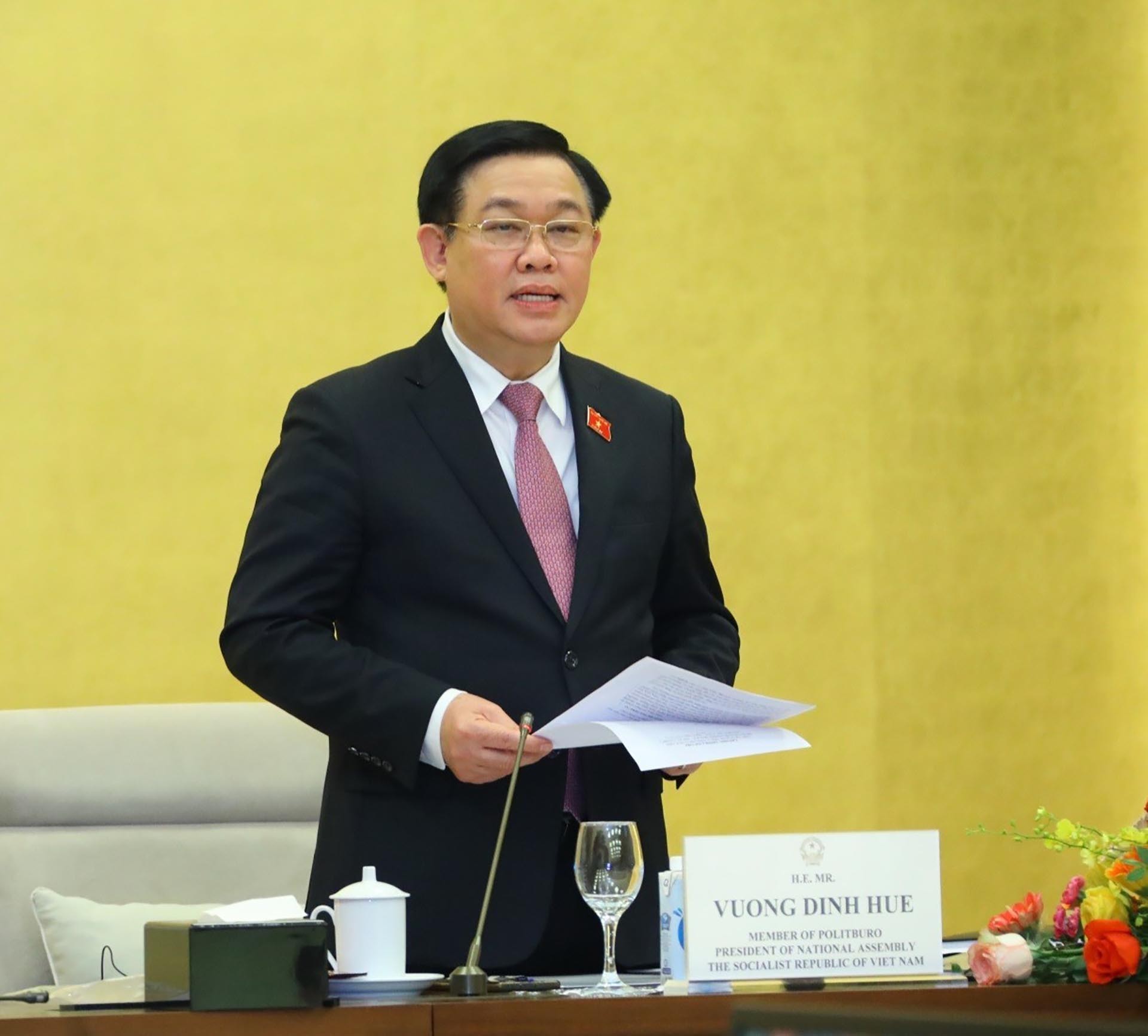 Chủ tịch Quốc hội Vương Đình Huệ phát biểu. (Nguồn: TTXVN)