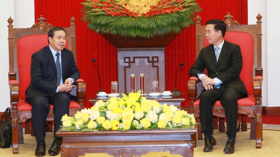 Thường trực Ban Bí thư Võ Văn Thưởng tiếp Đại sứ Lào tại Việt Nam