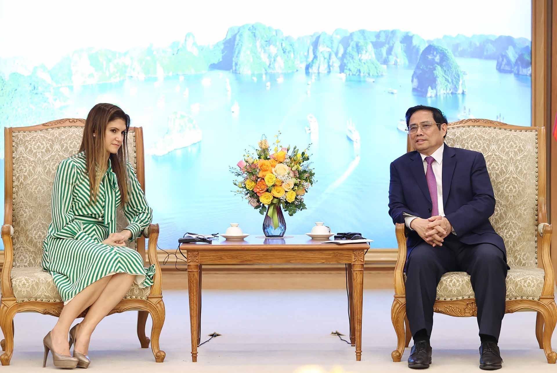 Thủ tướng Phạm Minh Chính tiếp Bộ trưởng Ngoại giao Panama Érika Mouynes. (Nguồn: TTXVN) Thủ tướng Phạm Minh Chính tiếp Bộ trưởng Ngoại giao Panama Érika Mouynes. (Nguồn: TTXVN)