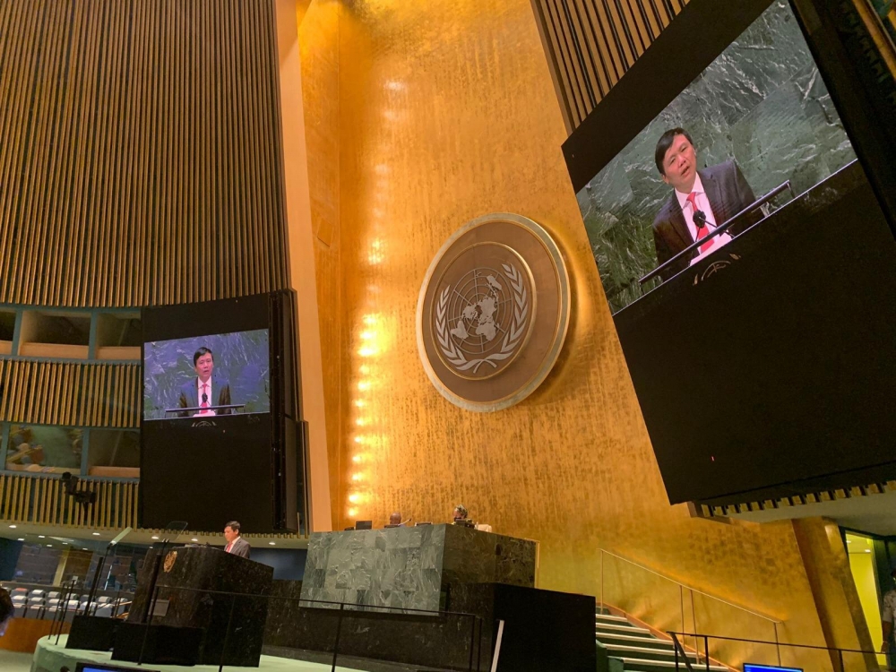 Đại sứ Đặng Đình Quý, Trưởng Phái đoàn thường trực Việt Nam tại LHQ phát biểu tại phiên thảo luận.