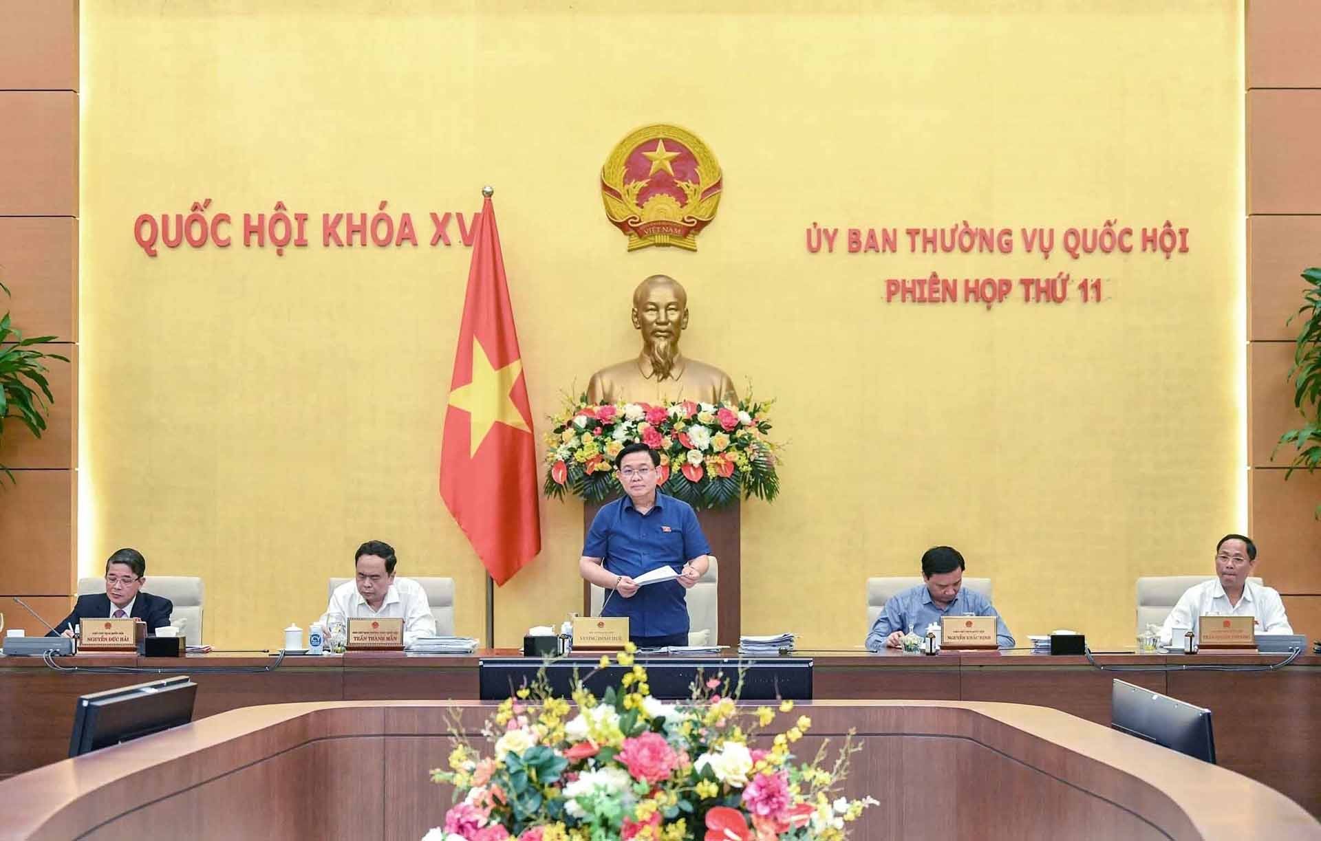 Chủ tịch Quốc hội Vương Đình Huệ phát biểu.(Nguồn:TTXVN)