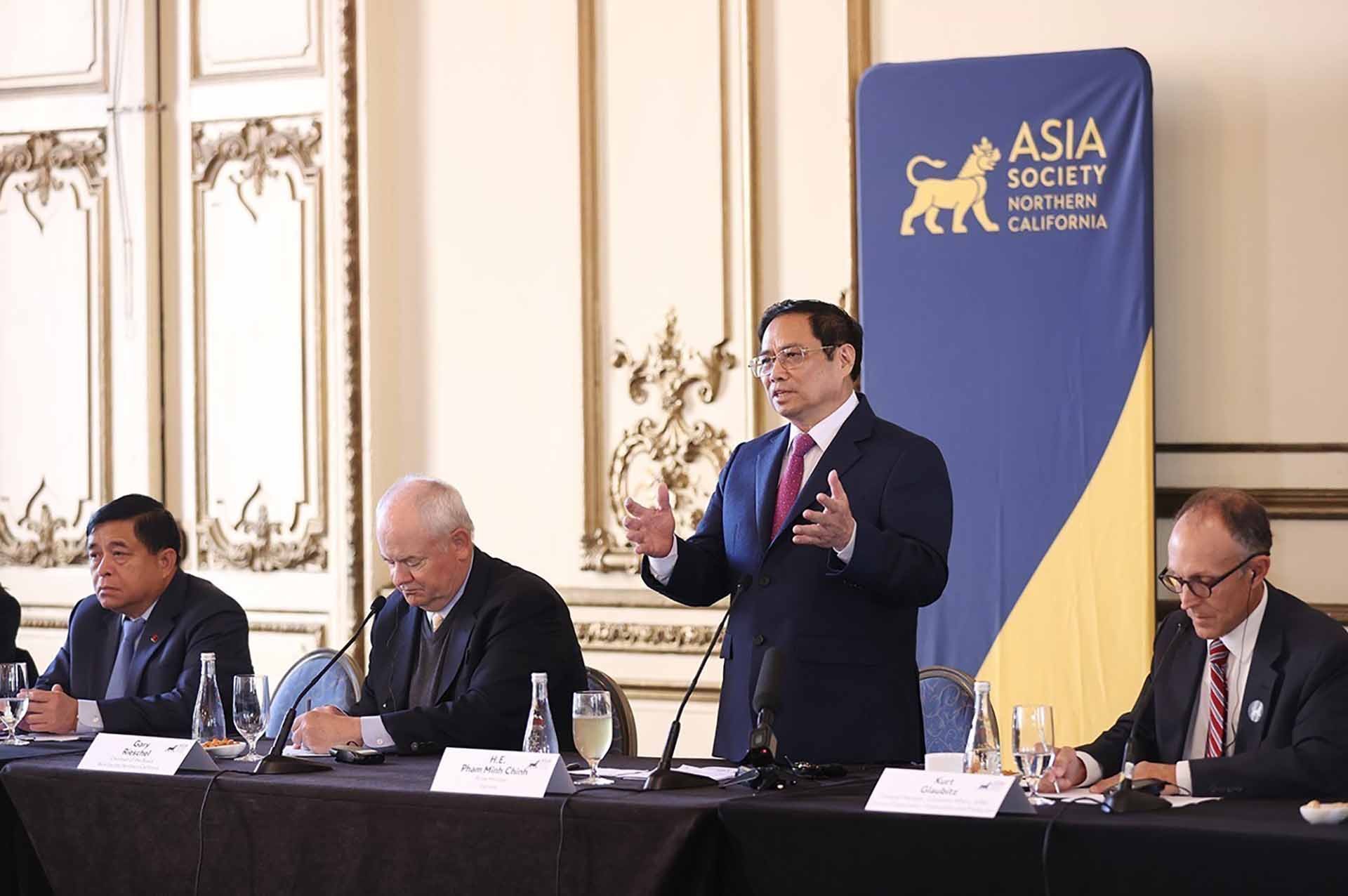 Thủ tướng Phạm Minh Chính phát biểu tại tọa đàm. (Nguồn: TTXVN)