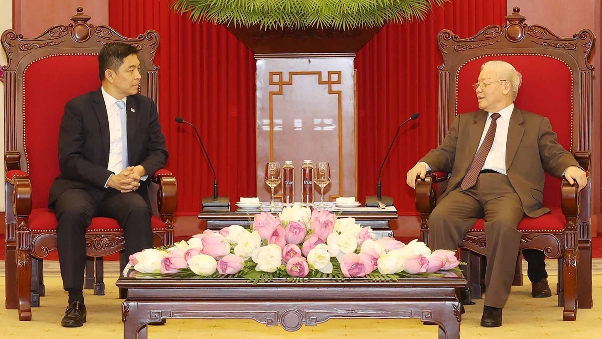 Tổng Bí thư Nguyễn Phú Trọng tiếp Chủ tịch Quốc hội Singapore Tan Chuan-Jin. (Nguồn: TTXVN)