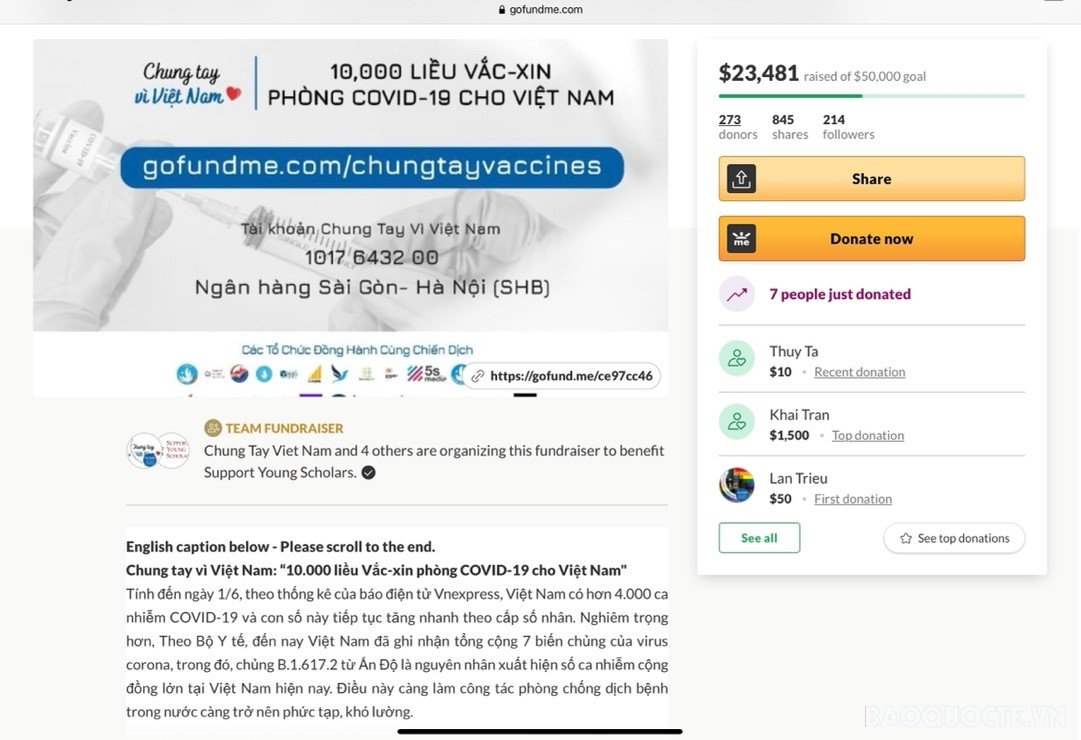 Chiến dịch gây quỹ 10.000 liều vaccine phòng Covid-19 cho Việt Nam. Chiến dịch gây quỹ 10.000 liều vaccine phòng Covid-19 cho Việt Nam.