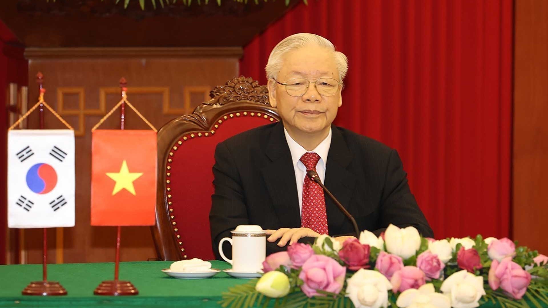 Tổng Bí thư Nguyễn Phú Trọng hội đàm trực tuyến với Tổng thống Hàn Quốc Yoon Suk Yeol