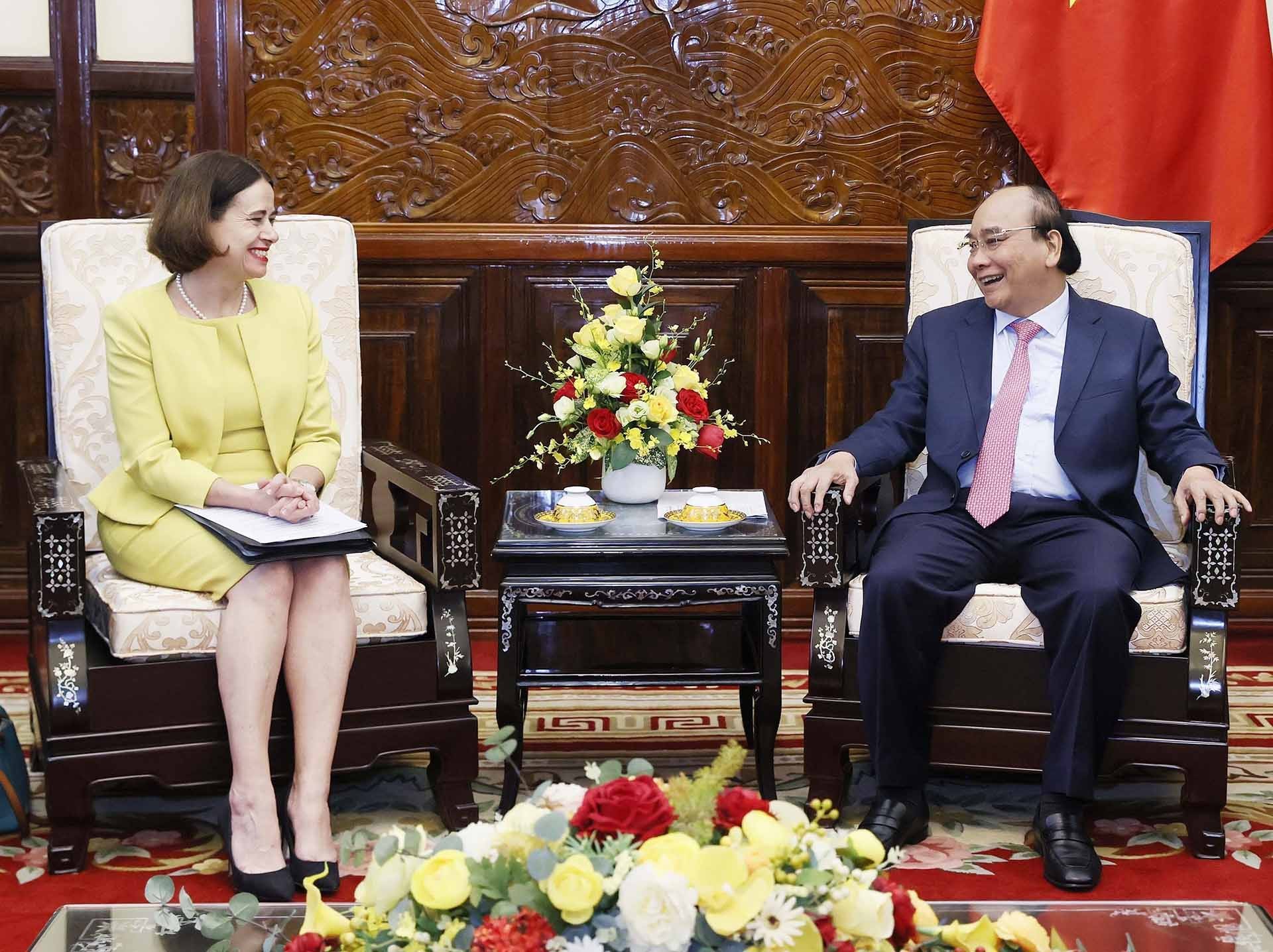 Chủ tịch nước Nguyễn Xuân Phúc tiếp Đại sứ Australia Robyn Mudie. (Nguồn: TTXVN)