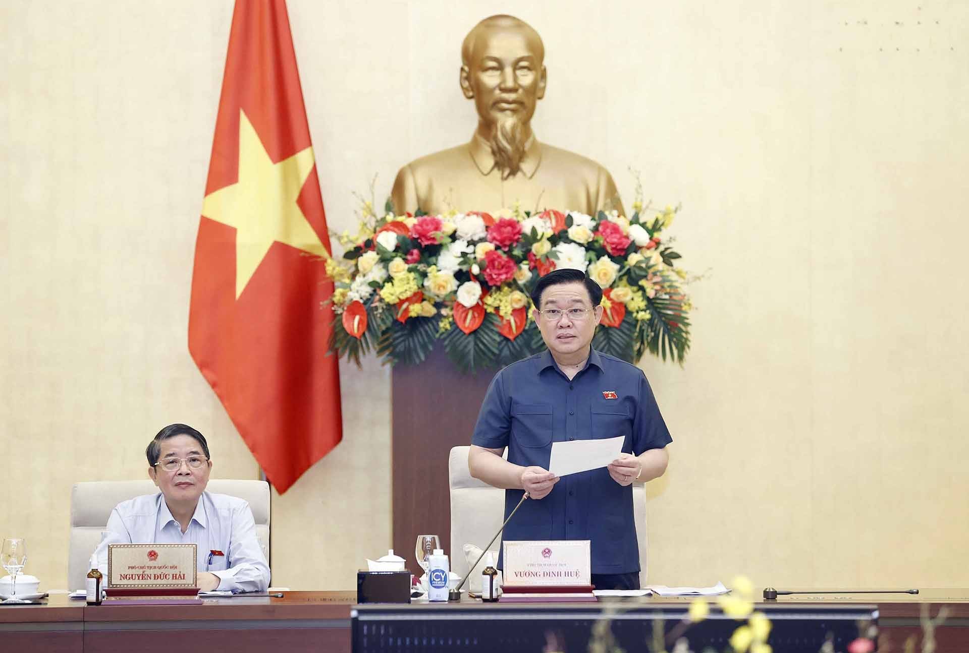 Chủ tịch Quốc hội Vương Đình Huệ phát biểu. (Nguồn: TTXVN) Chủ tịch Quốc hội Vương Đình Huệ phát biểu. (Nguồn: TTXVN)