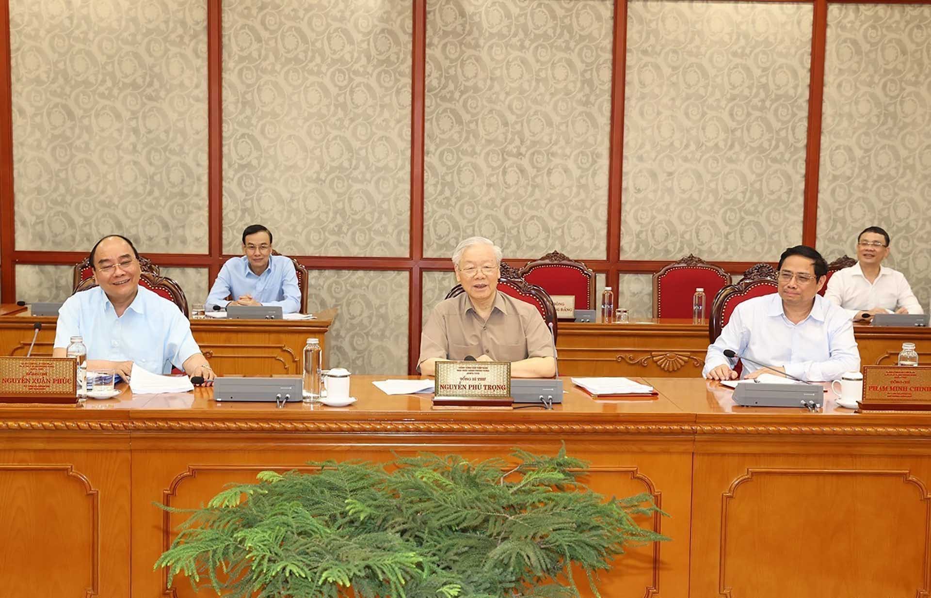 Tổng Bí thư Nguyễn Phú Trọng phát biểu kết luận cuộc họp. (Nguồn: TTXVN)