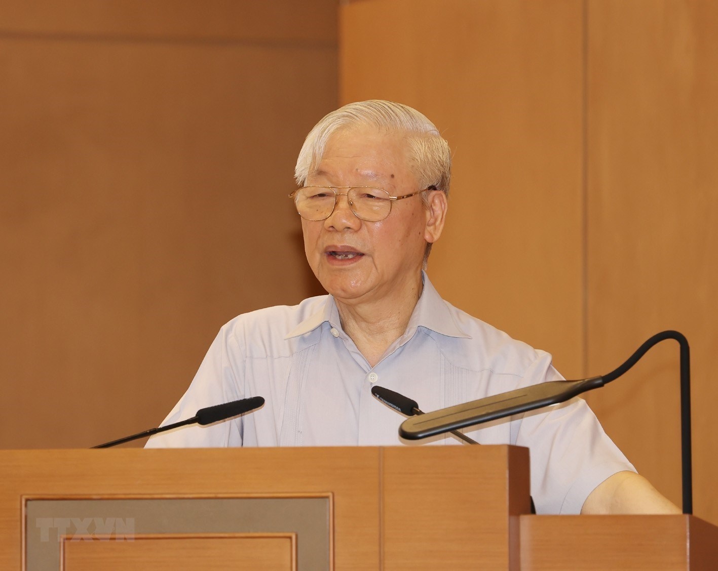 Tổng Bí thư Nguyễn Phú Trọng phát biểu tại Phiên họp đầu tiên của Chính phủ nhiệm kỳ 2021- 2026. (Nguồn: TTXVN) Tổng Bí thư Nguyễn Phú Trọng phát biểu tại Phiên họp đầu tiên của Chính phủ nhiệm kỳ 2021- 2026. (Nguồn: TTXVN)