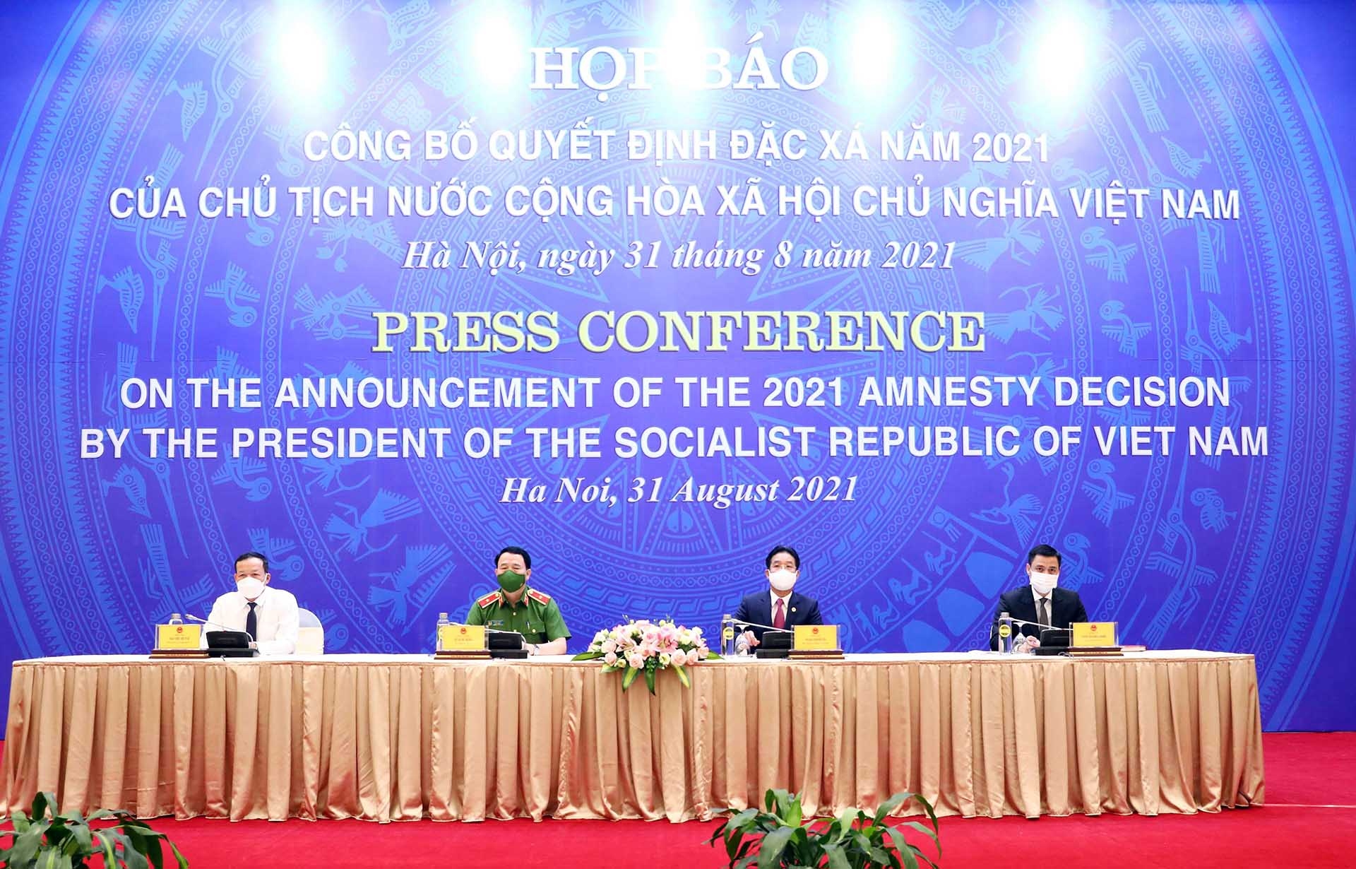 Các đại biểu tham dự cuộc họp báo công bố Quyết định đặc xá năm 2021 của Chủ tịch nước. (Nguồn: TTXVN)