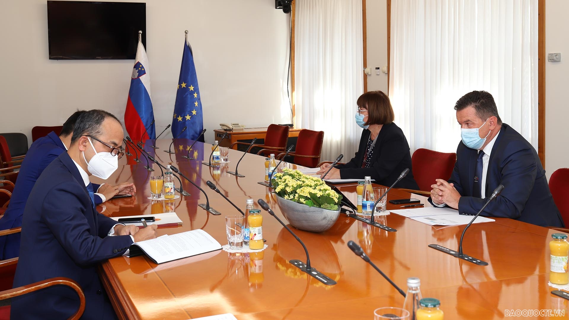 Đại sứ Nguyễn Trung Kiên tiếp kiến Chủ tịch Ủy ban đối ngoại Thượng viện Slovenia Bojan Kekec.